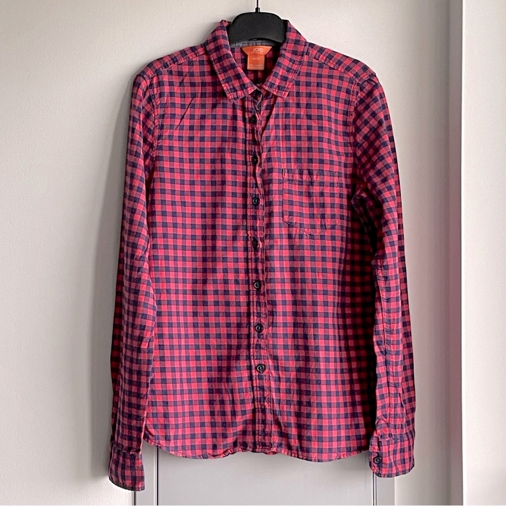 💗 JOE FRESH Black and Pink Gingham Pattern Button-Up Shirt